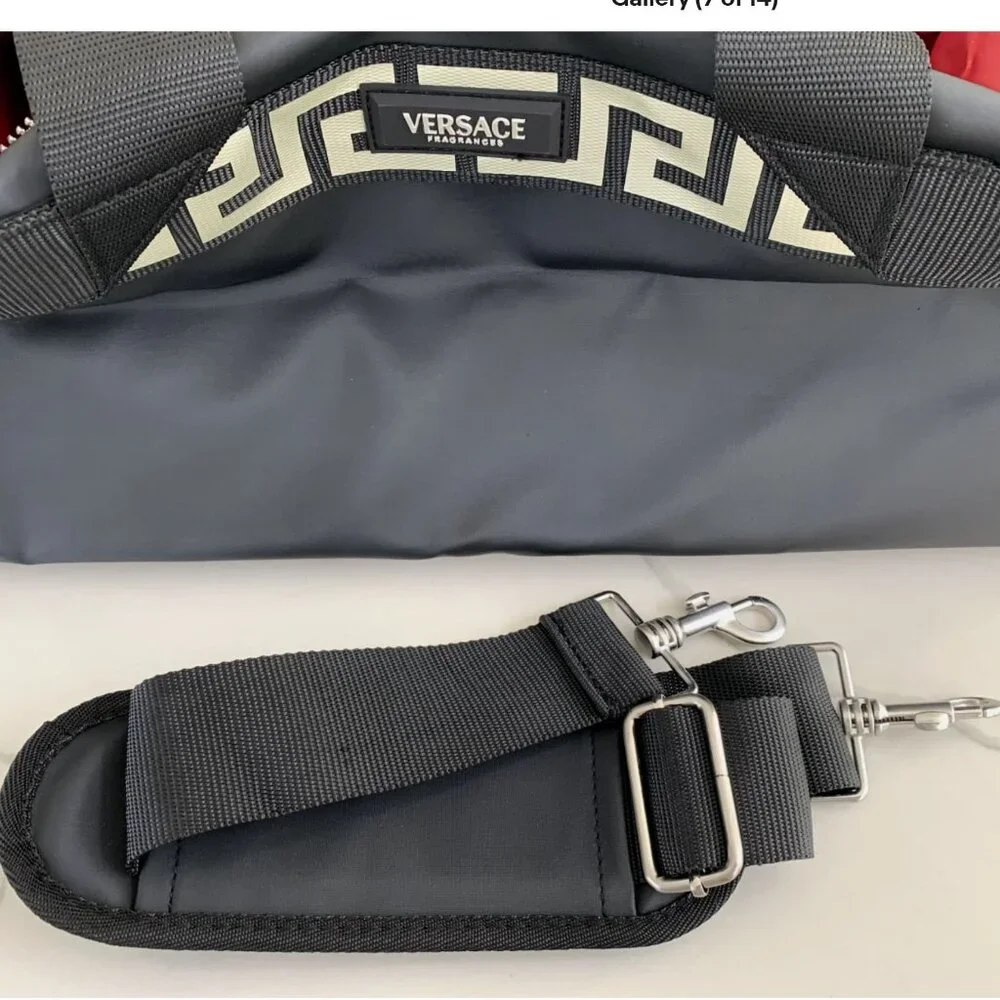 Versace Fragrances Black Duffle with Silver Tone Zipper Travel Overnight Bag New
